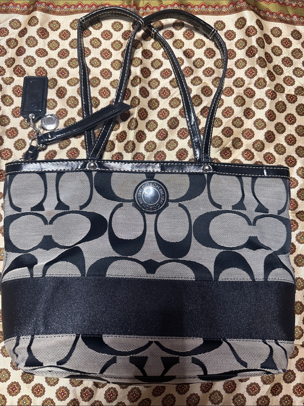 Coach Signature Canvas Tote in Black and Cream